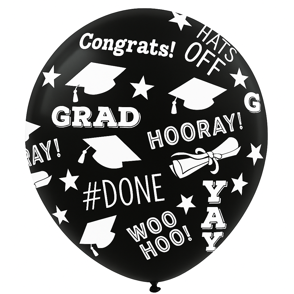 Black and White Graduation Latex Balloons, 12-Inch, 15-Pack