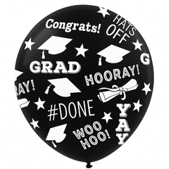Black and White Graduation Latex Balloons, 12-Inch, 15-Pack