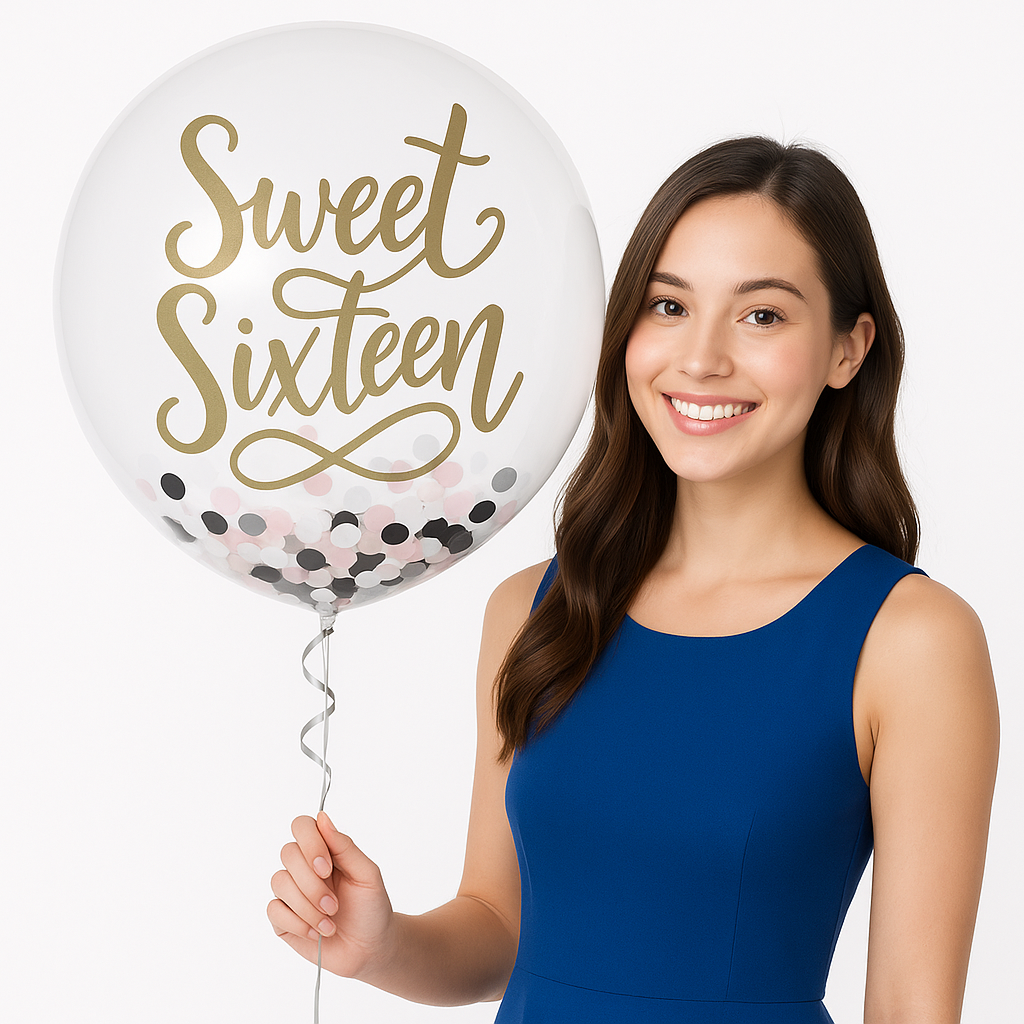 Sweet 16 Confetti Latex Balloon - 24"