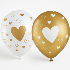Elegant Heart Design Latex Balloons - 12" Black, White, and Gold