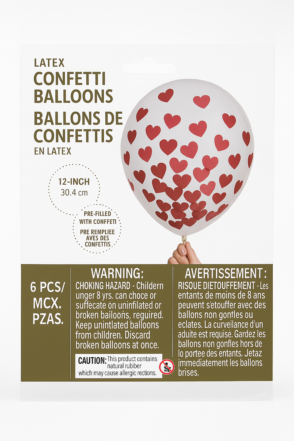 Heart Confetti Latex Balloons - 12" (6 Pack)