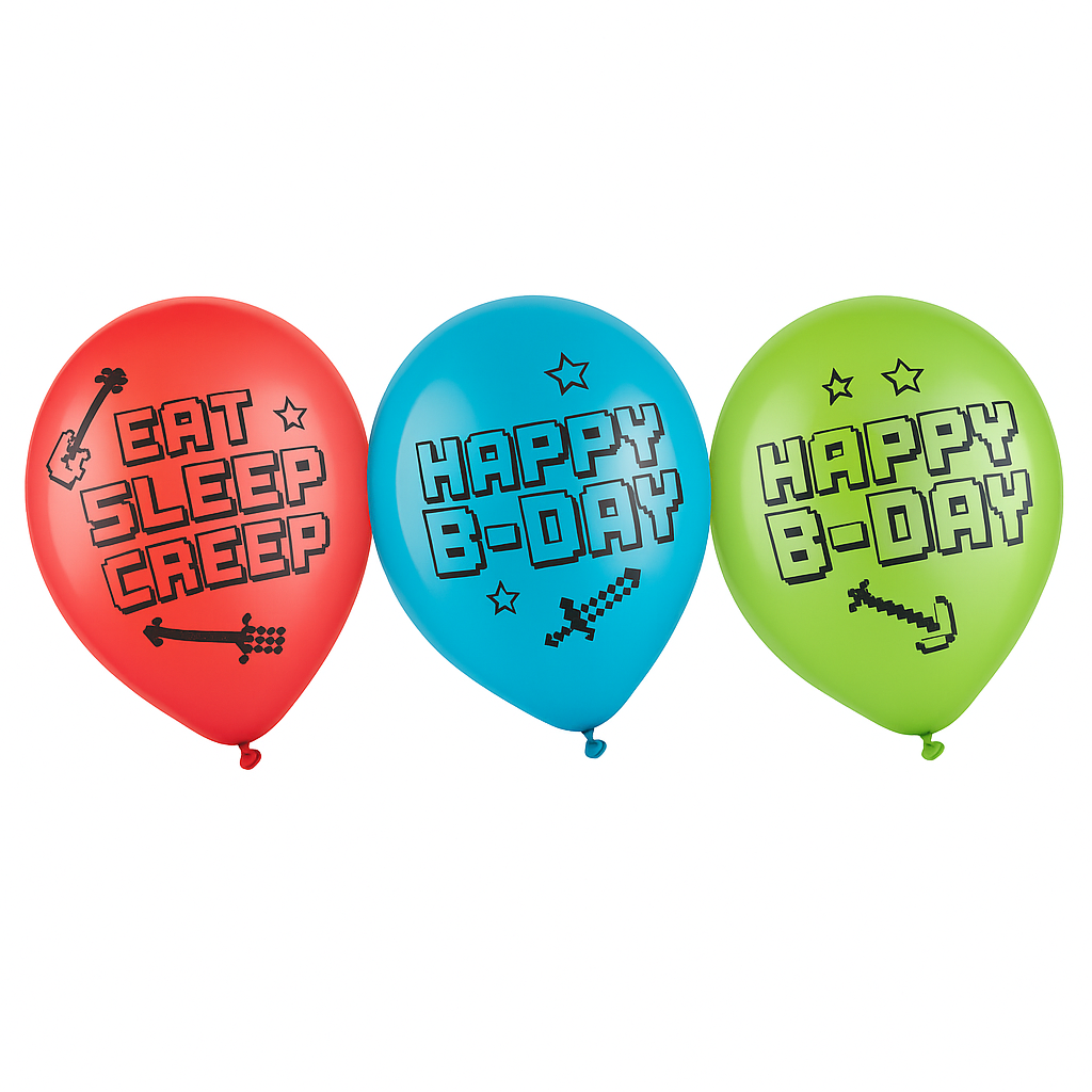 Pixel Party Latex Balloons - Red, Blue, Green, 12-inch, 6-pack