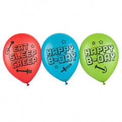 Pixel Party Latex Balloons - Red, Blue, Green, 12-inch, 6-pack