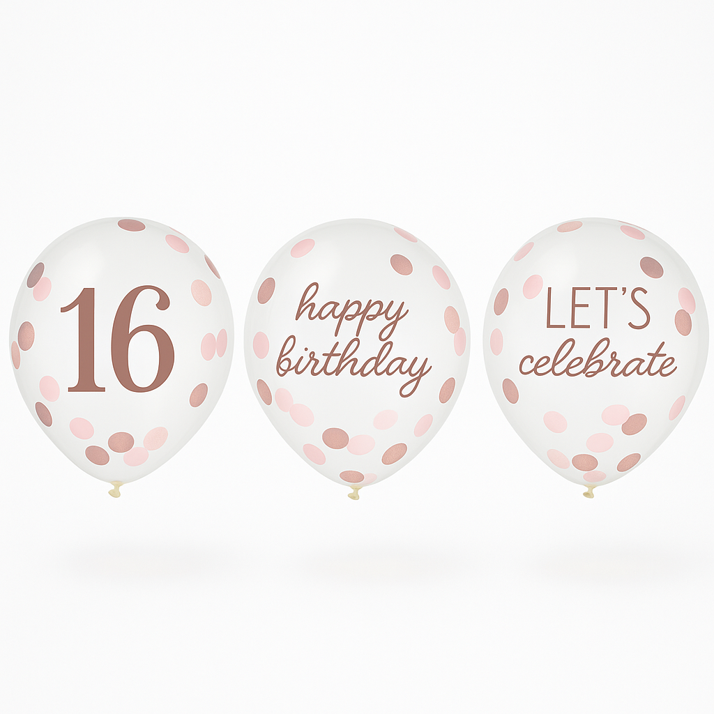 Sweet Sixteen Confetti Latex Balloons - Pink & Rose Gold, 12-Inch, 6-Pack