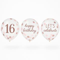 Sweet Sixteen Confetti Latex Balloons - Pink & Rose Gold, 12-Inch, 6-Pack
