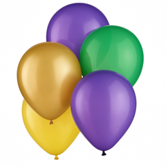 Vibrant Mardi Gras Latex Balloon Mix - 11" Assortment