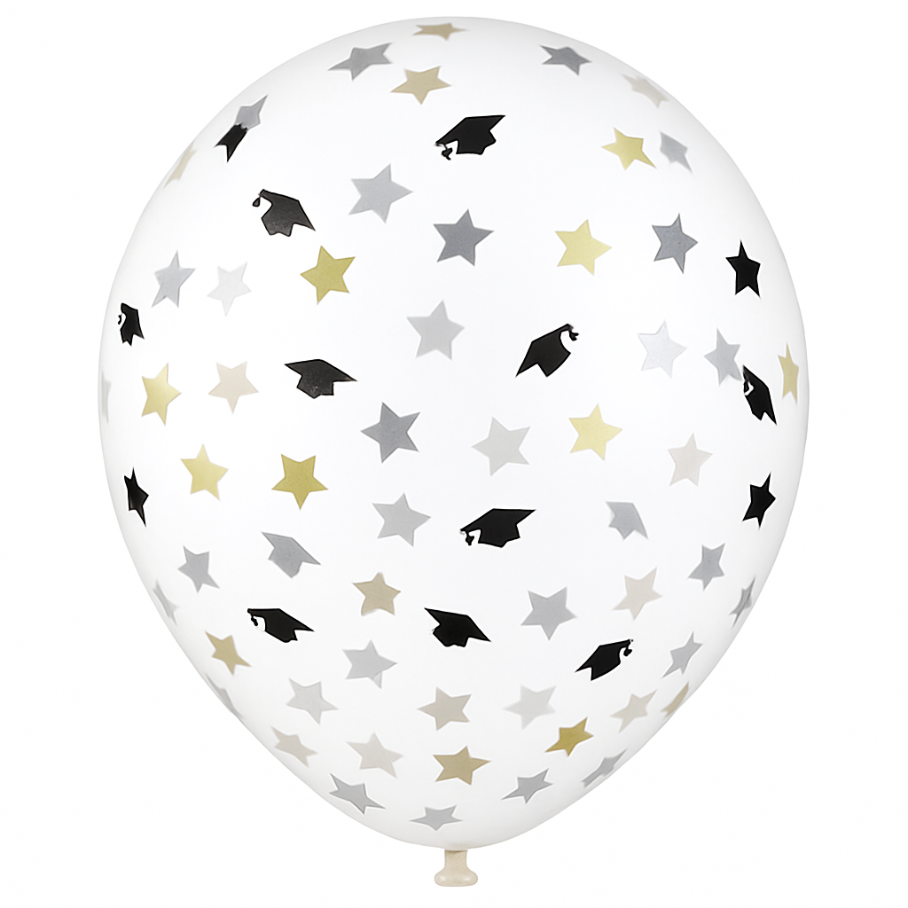 Graduation Celebration Latex Balloons - 12" Confetti Grad Cap Design, 6-Pack