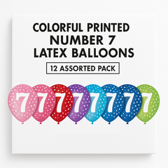 Colorful Printed Number 7 Latex Balloons - 12" Assorted Pack
