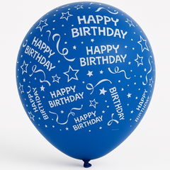 Royal Blue "Happy Birthday" Confetti Latex Balloons, 12-Inch, 6-Pack