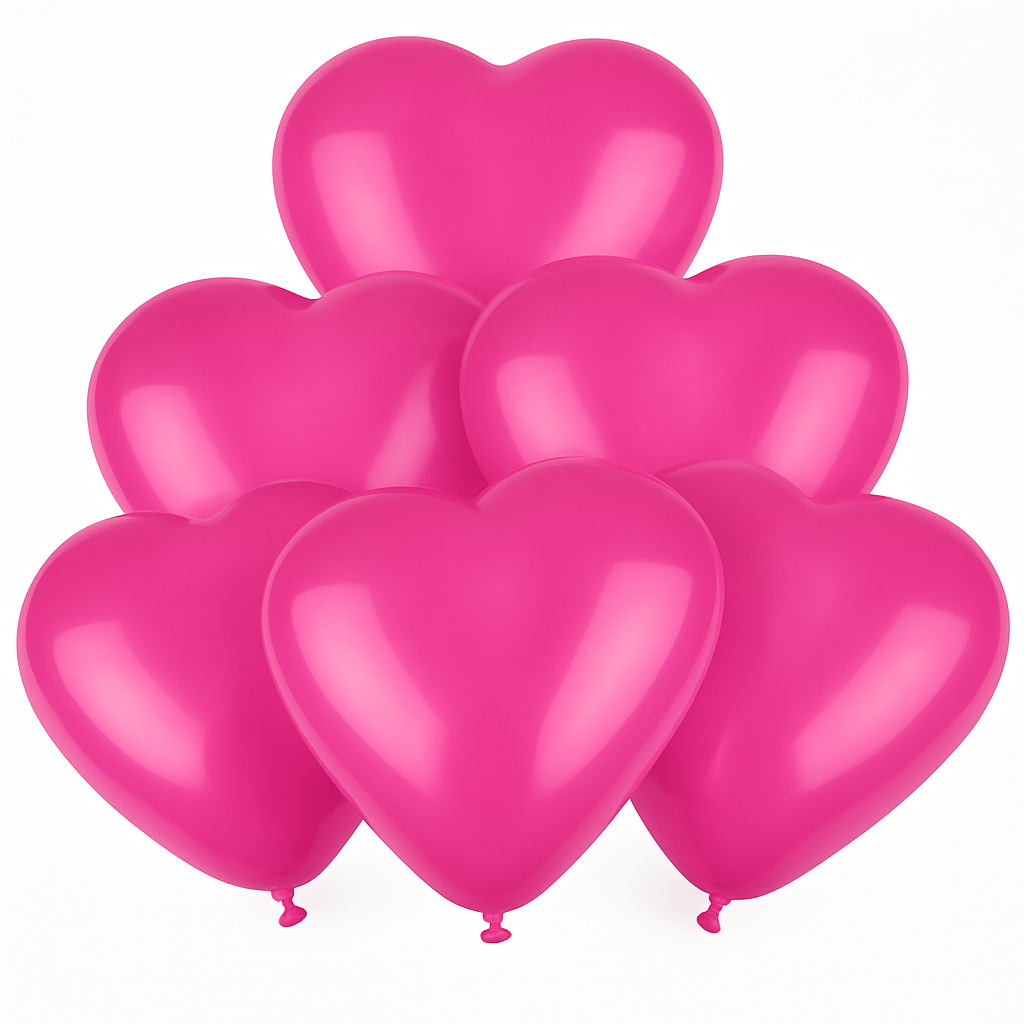 Bright Pink Heart-Shaped Latex Balloons - Pack of 6