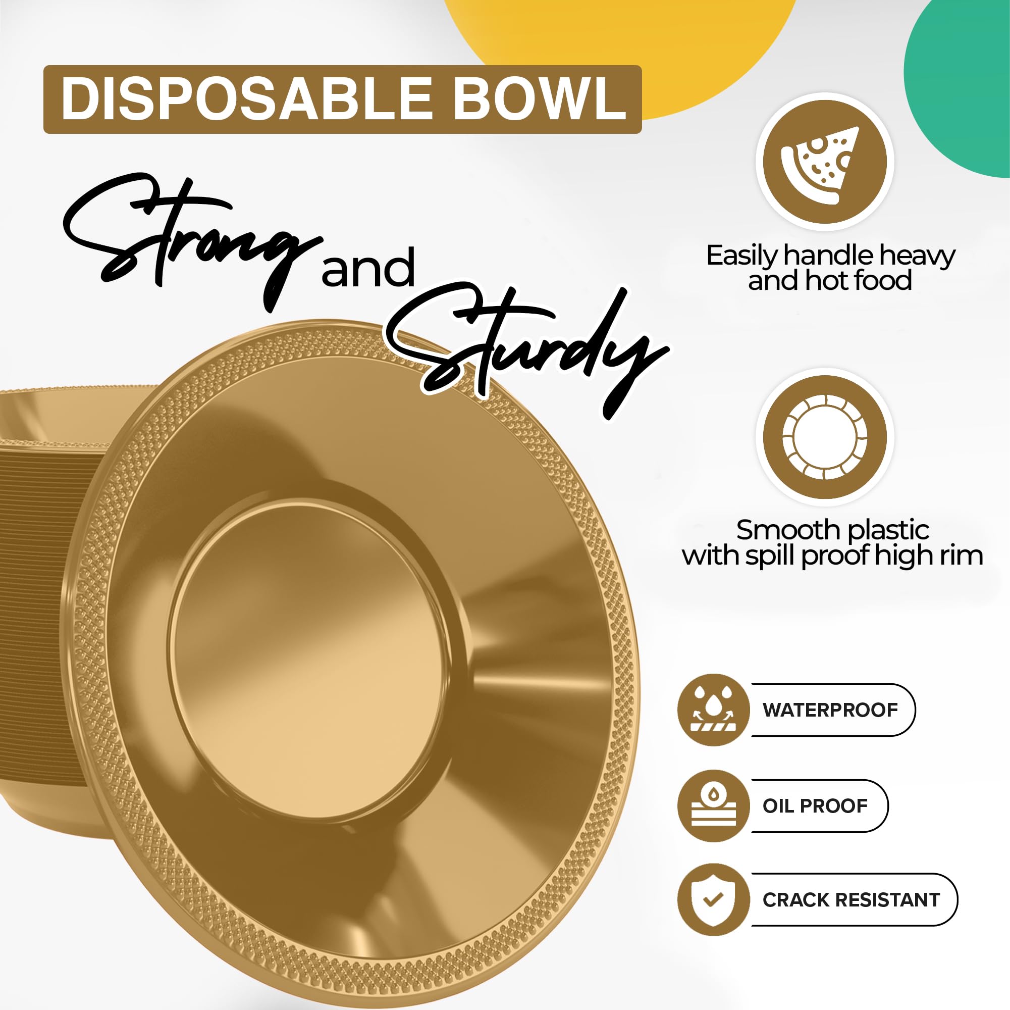 12 Oz. Gold Plastic Bowls | 100 Count