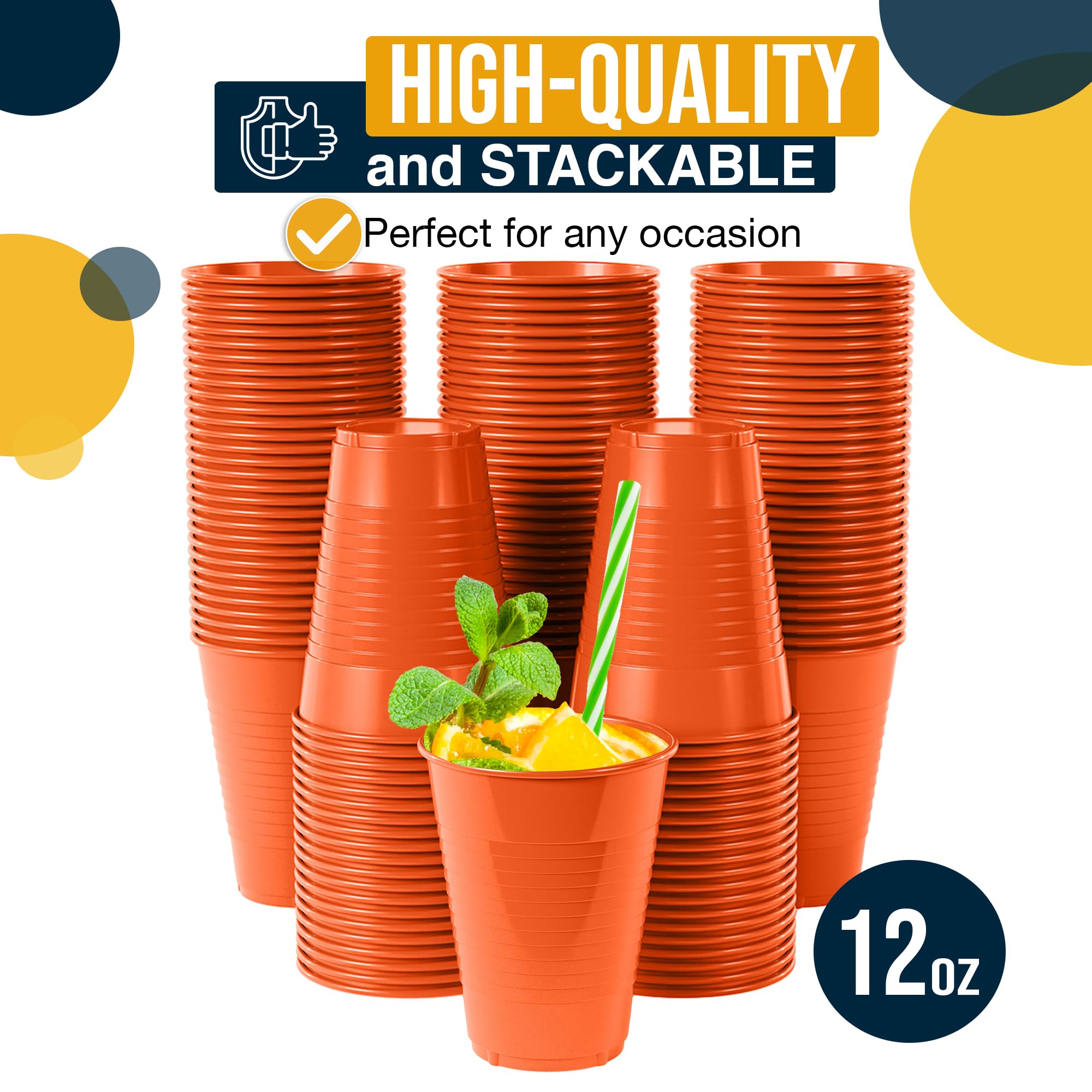 12 Oz. Orange Plastic Cups | 50 Count