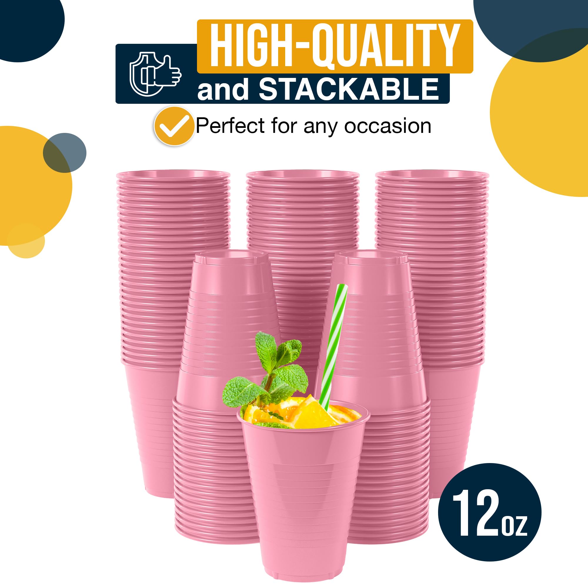 12 Oz. Pink Plastic Cups | 100 Count