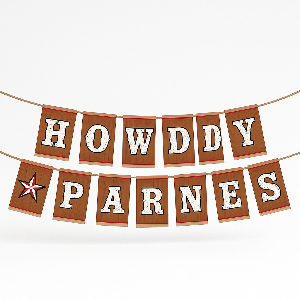 Western "Howdy Partners" Pennant Banner Decoration, 12-ft