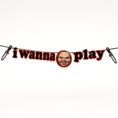 Child's Play "Wanna Play" Chucky Halloween Banner - 12 ft