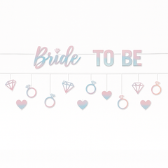 "Bride To Be" Foil Hanging Garland Banner, Pastel 11-ft, 2-Pack