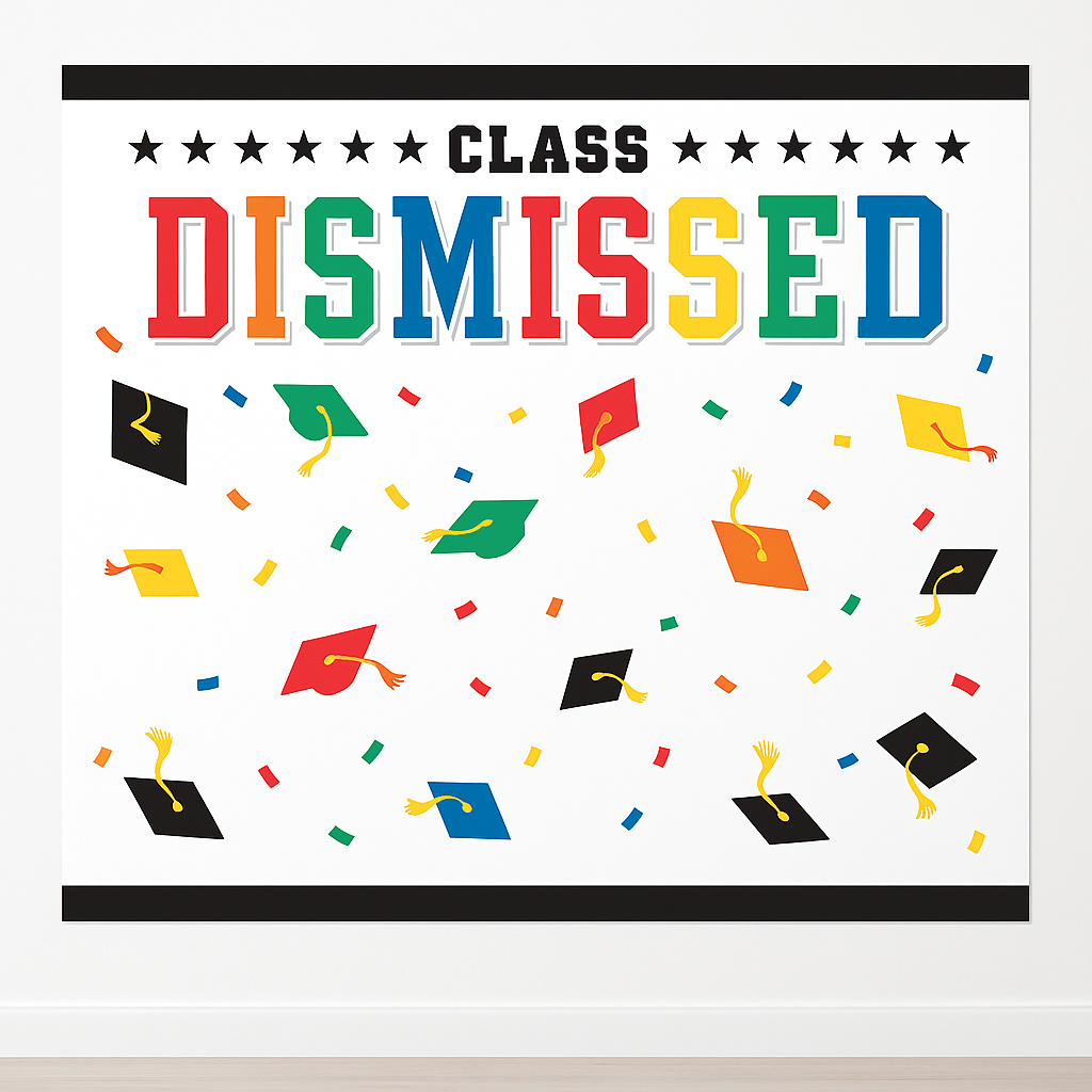 Colorful "Class Dismissed" Graduation Scene Setter Kit