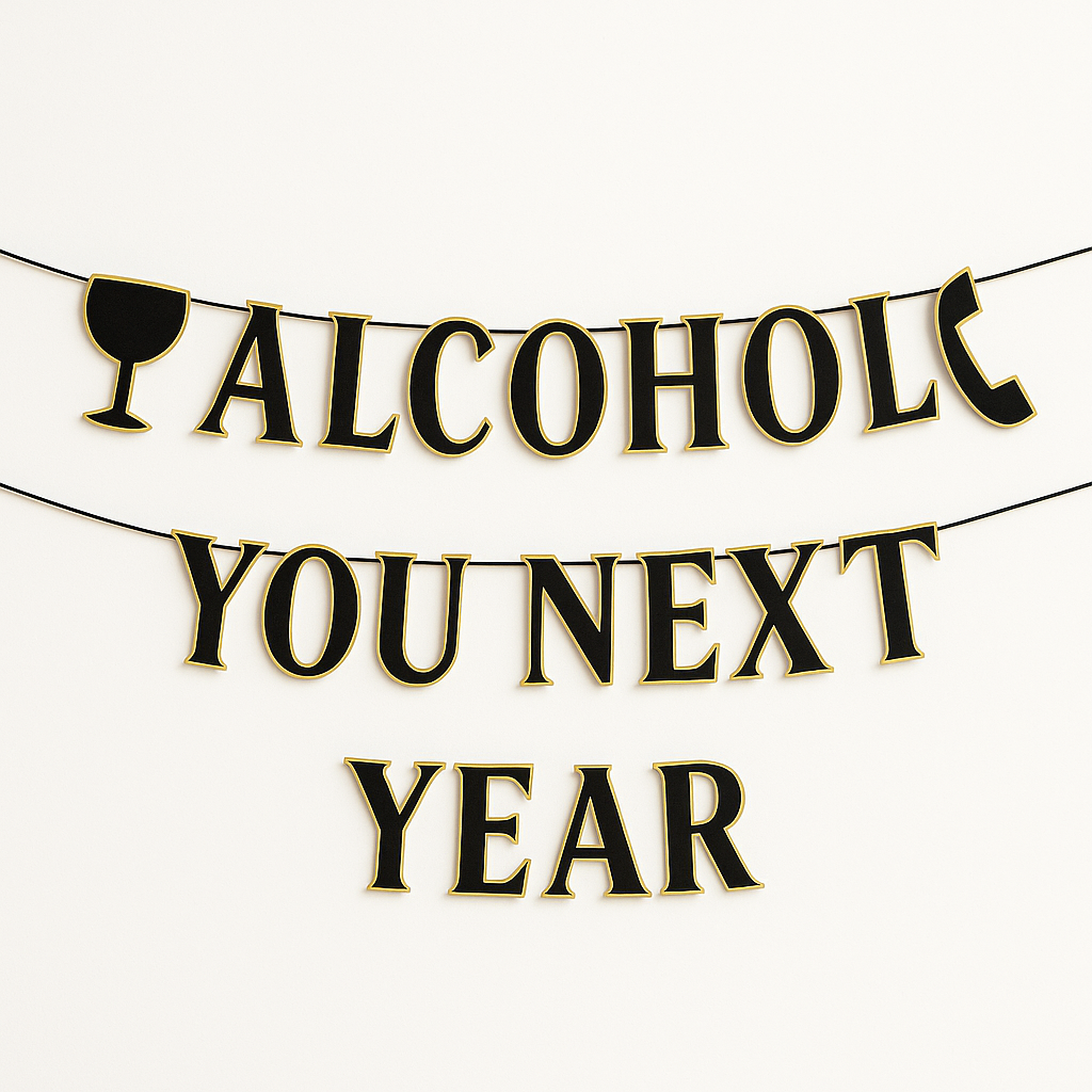 "Alcohol You Next Year" New Year's Eve Letter Banner Kit, 2-Pack