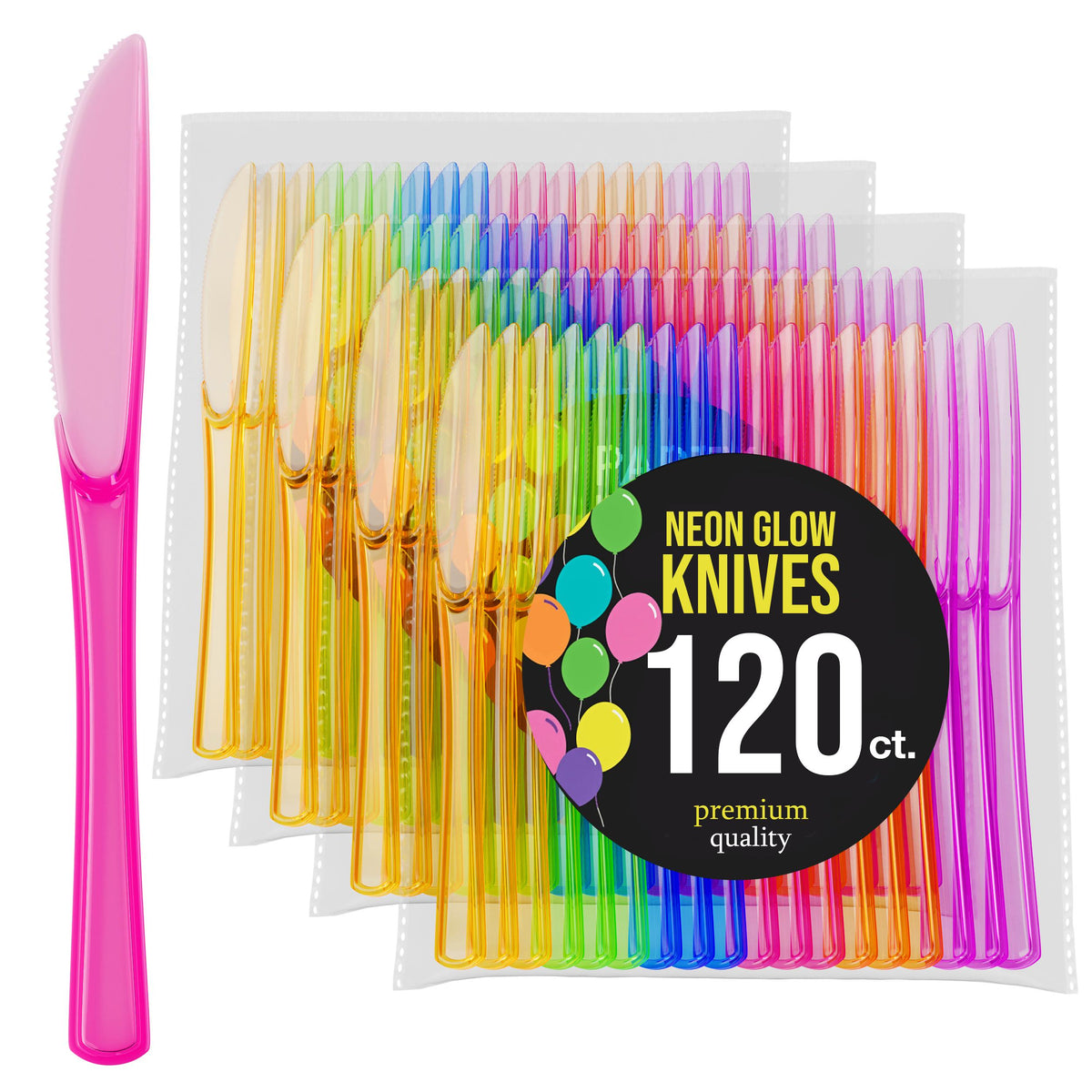 Heavy Duty Neon Plastic Knives | 120 Count