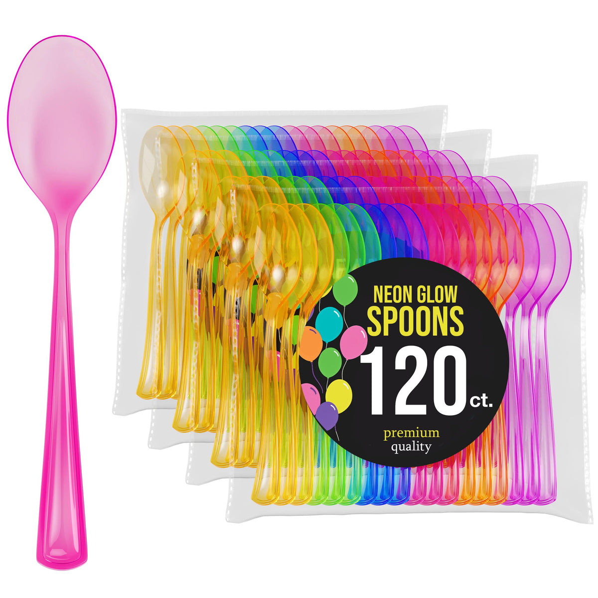 Heavy Duty Neon Plastic Spoons | 120 Count