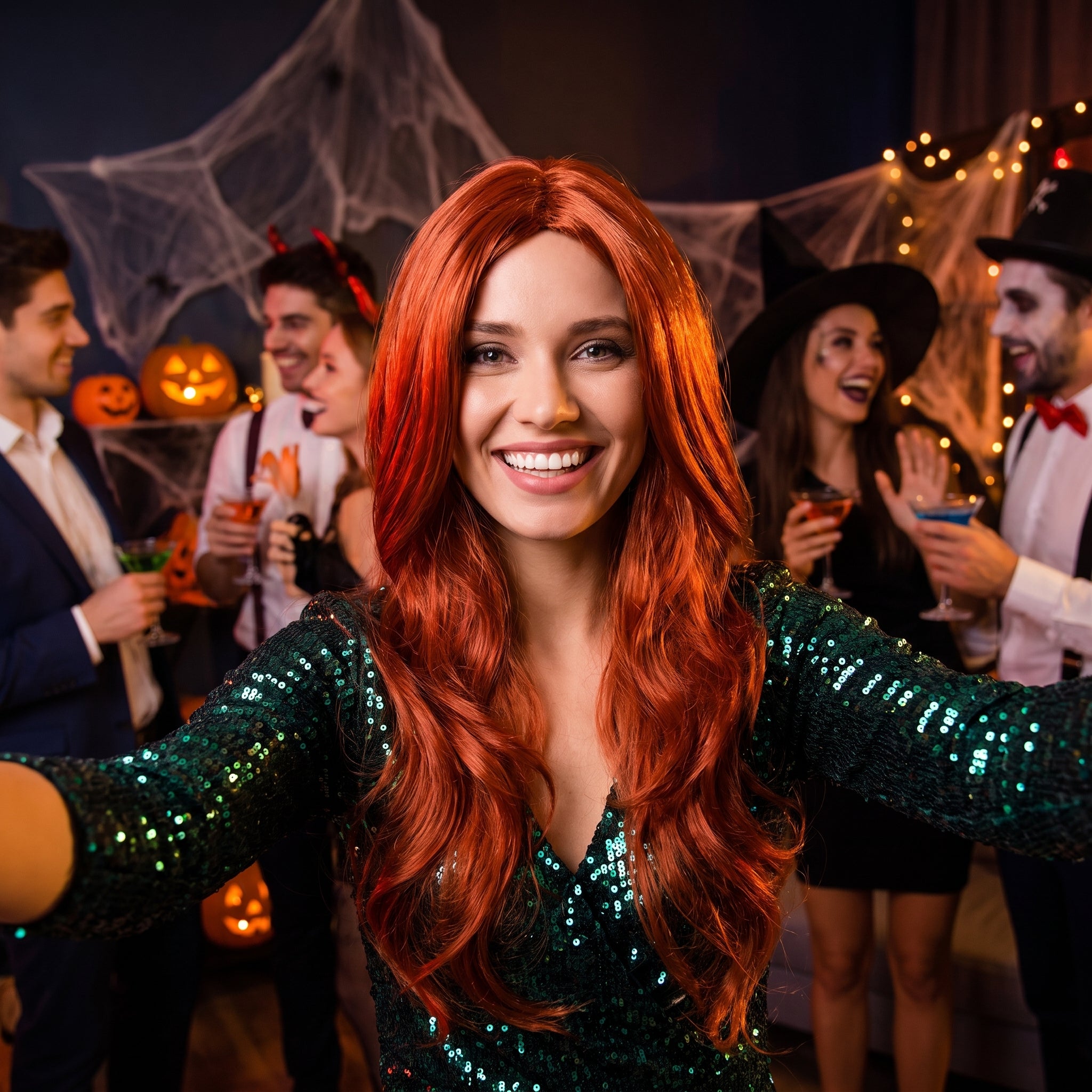 Fiery Hot Honey Red Long Wavy Halloween Wig