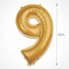 Giant 50" Gold Number 9 Foil Balloon - Metallic Celebration Decor