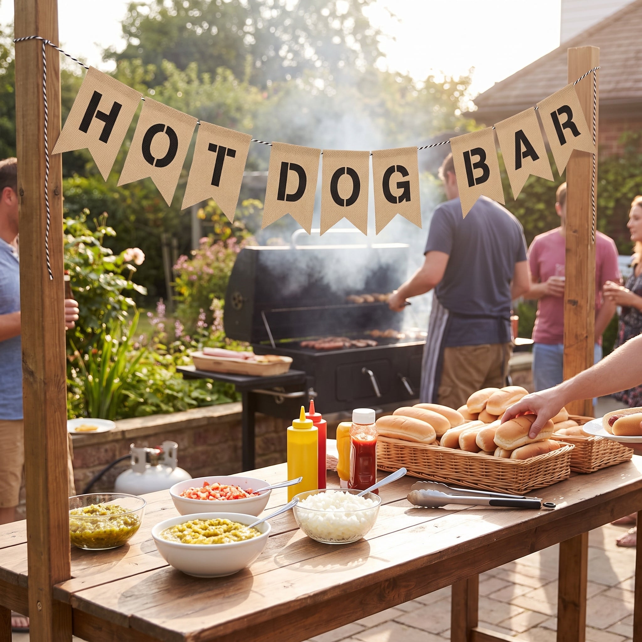 Reversible Burger & Hot Dog Bar Burlap Banner - 9 ft