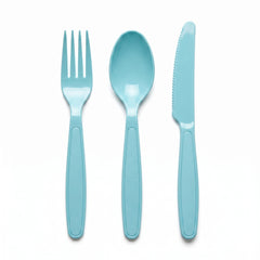 Robin's Egg Blue Heavyweight Plastic Cutlery Set - 24 Pieces