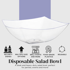 128 Oz. | Clear Square Plastic Serving Bowl | 24 Count