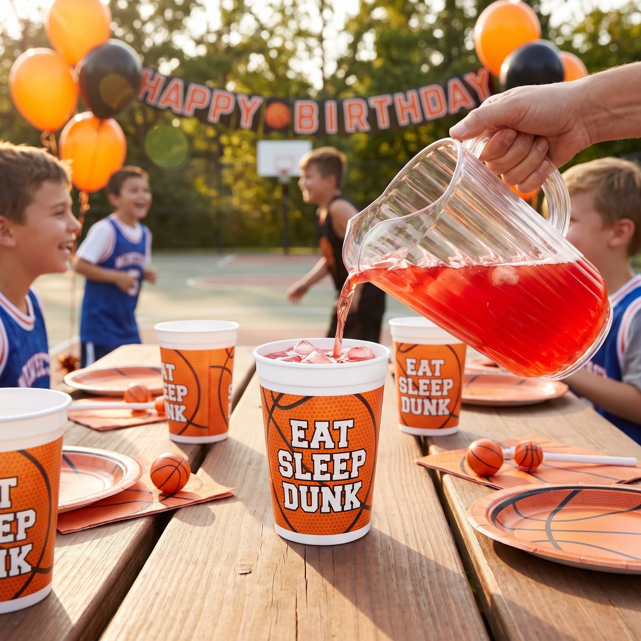 "Eat Sleep Dunk" Basketball Plastic Cups - 16 oz, 8 Pack