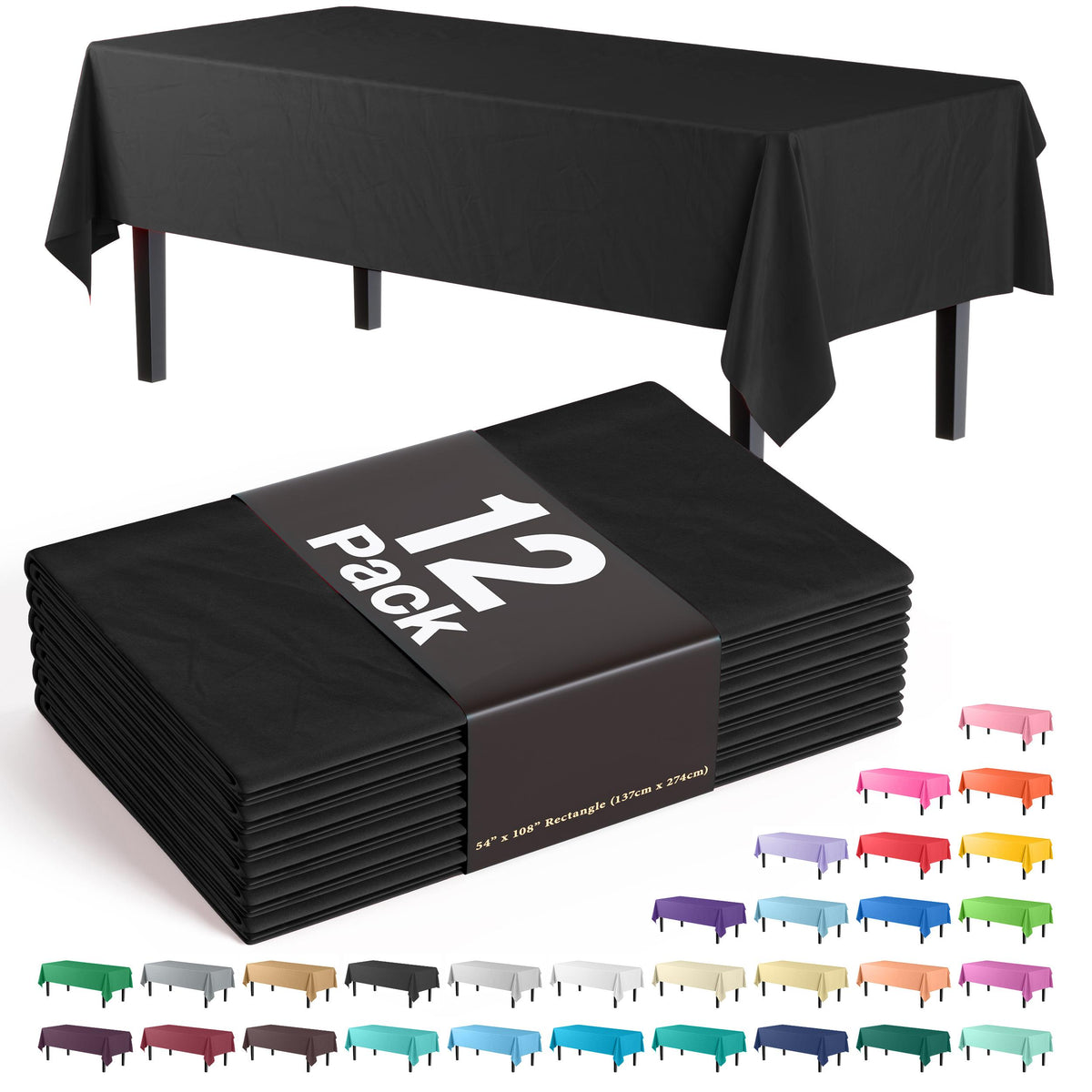 Black Plastic Table Covers | 12 Pack