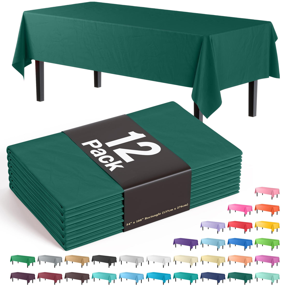 Premium Dark Green Plastic Table Covers | 12 Pack