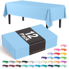 Premium Light Blue Plastic Table Covers | 12 Pack