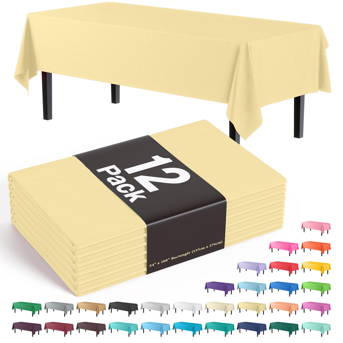 Premium Light Yellow Plastic Table Covers | 12 Pack