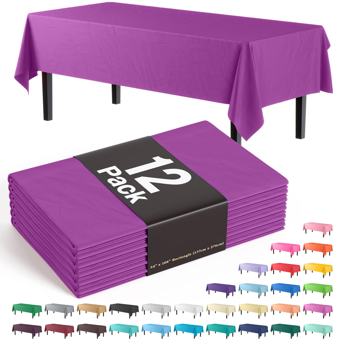 Magenta Plastic Table Covers | 12 Pack