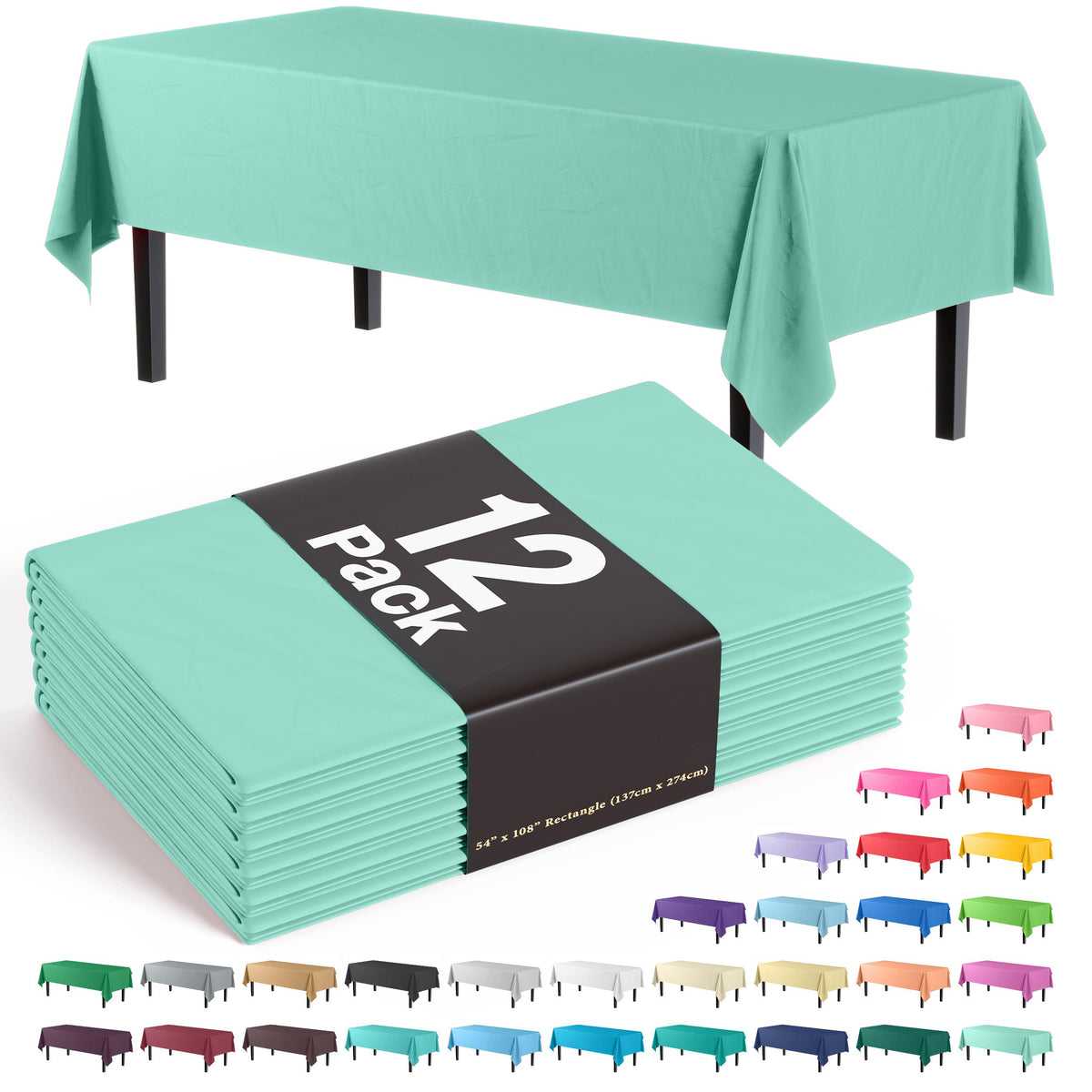 Mint Plastic Table Covers | 12 Pack