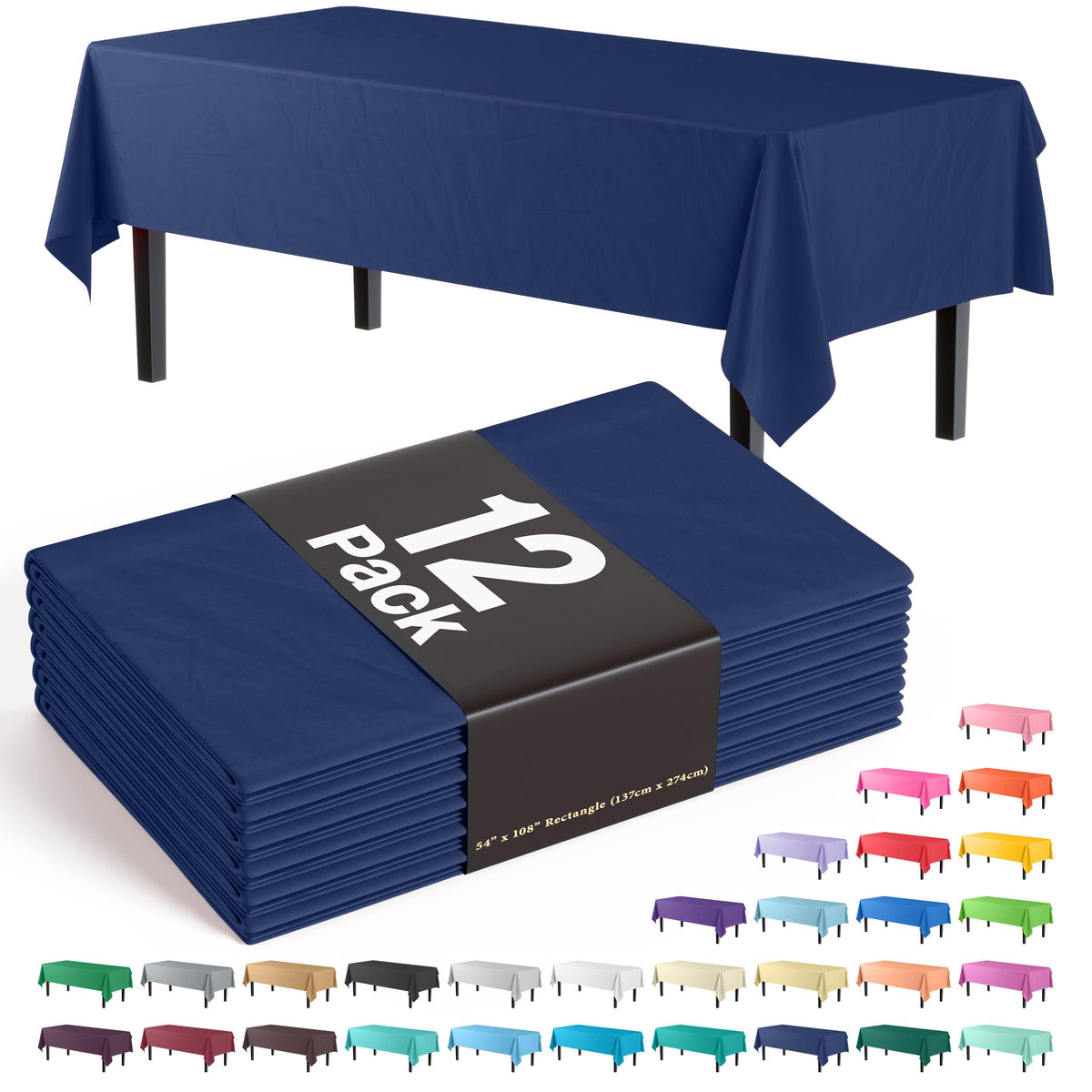 Navy Blue Plastic Table Covers | 12 Pack