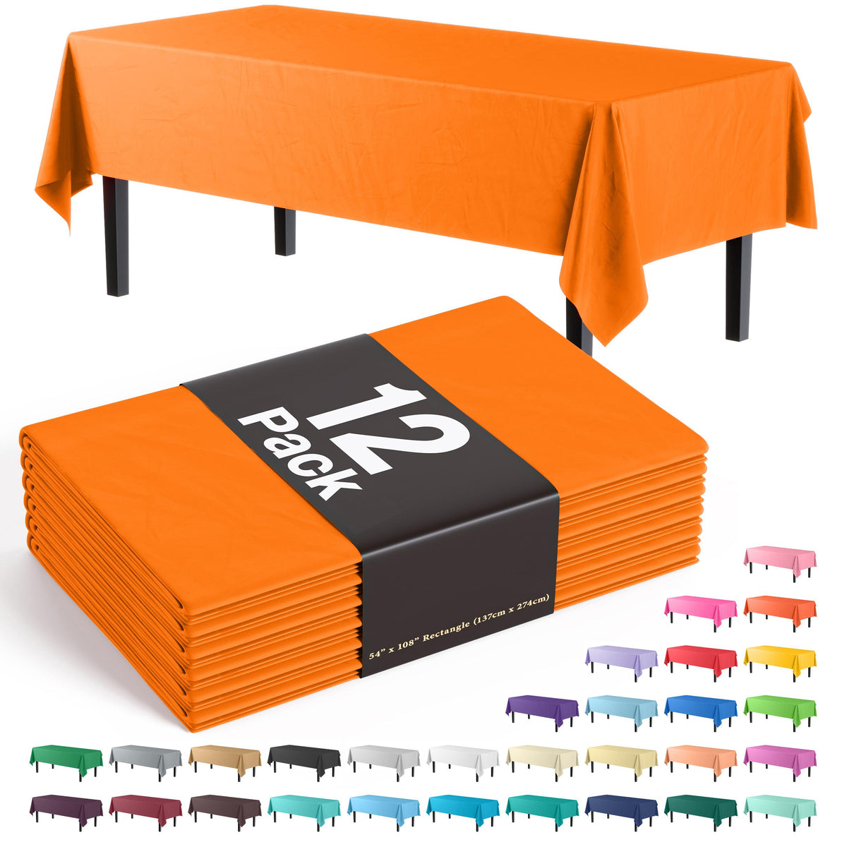 Orange Plastic Table Covers | 12 Pack