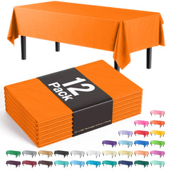 Premium Orange Plastic Table Covers | 12 Pack