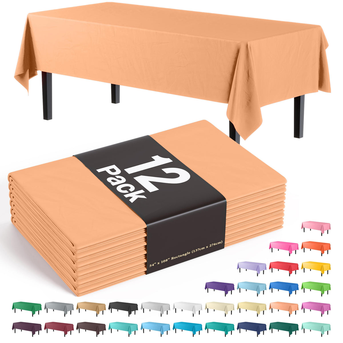 Premium Peach Plastic Table Covers | 12 Pack