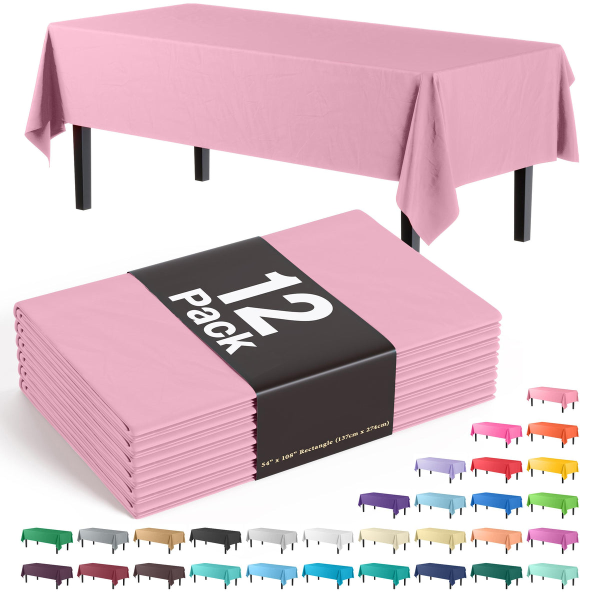 Premium Pink Plastic Table Covers | 12 Pack