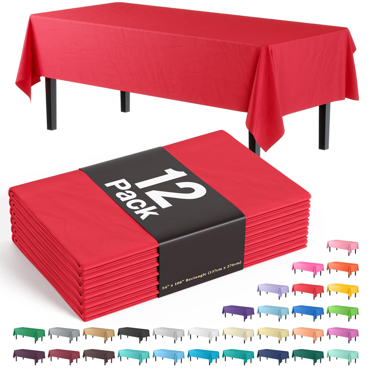 Premium Red Plastic Table Covers | 12 Pack