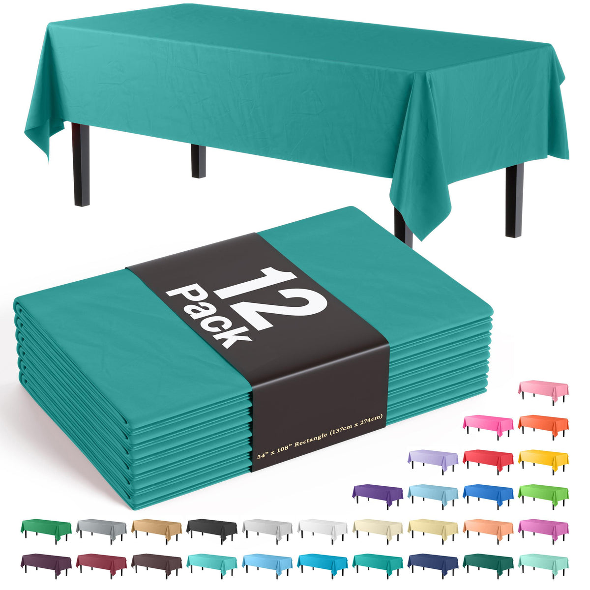 Teal Plastic Table Covers | 12 Pack