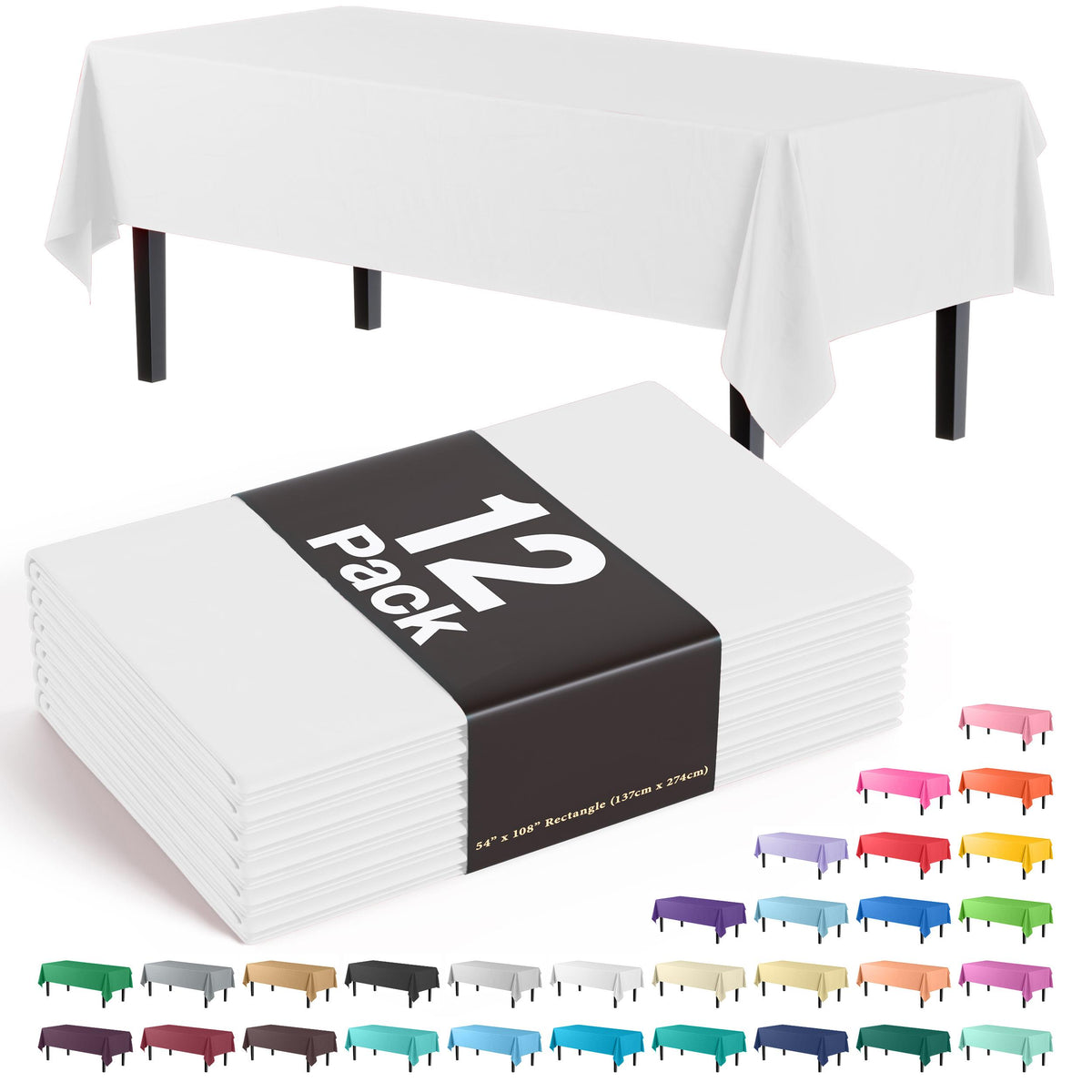 Premium White Plastic Table Covers | 12 Pack