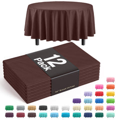 Round Brown Plastic Table Covers | 12 Pack