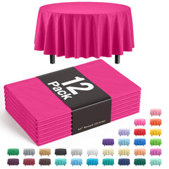 Premium Round Cerise Plastic Table Covers | 12 Pack