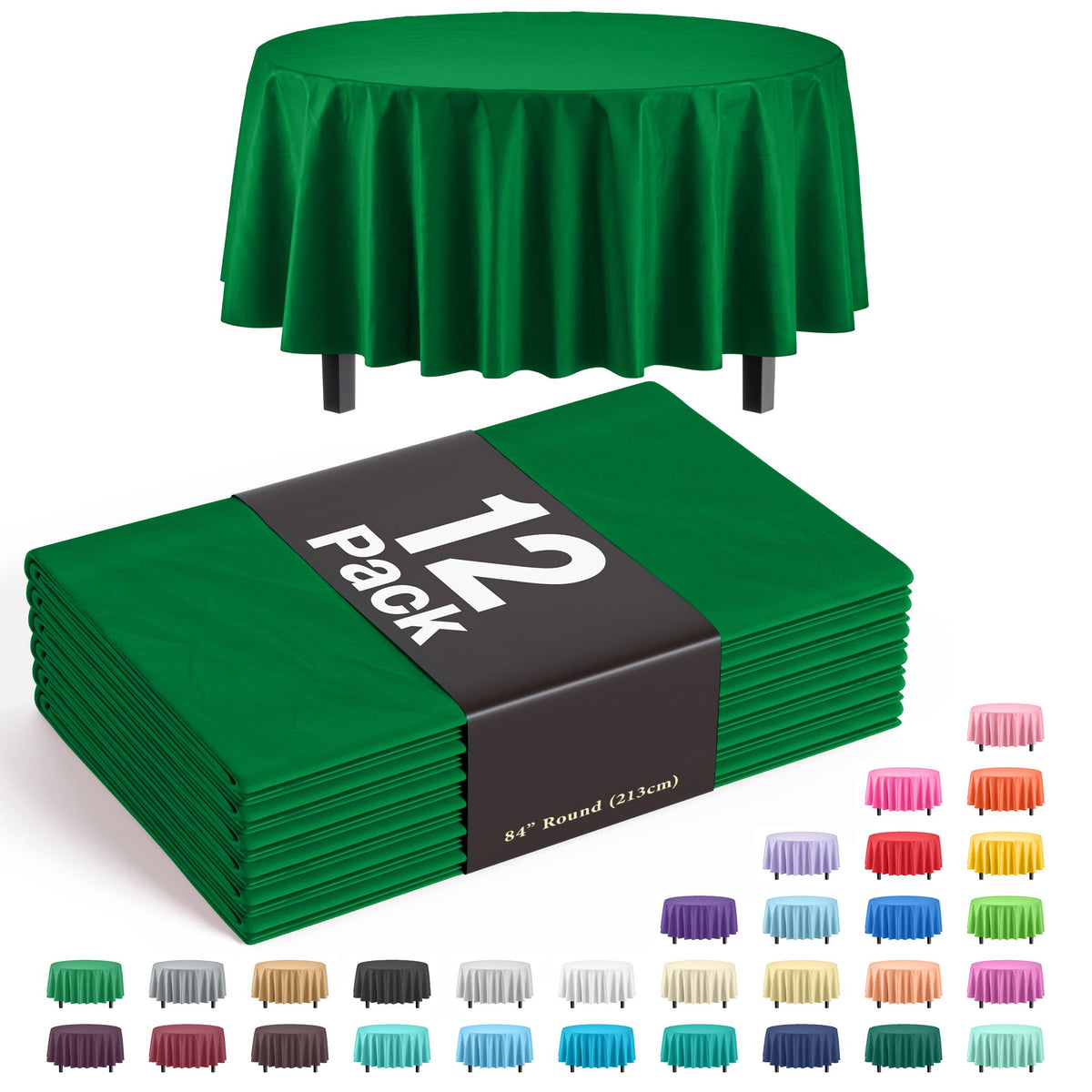 Premium Round Emerald Green Plastic Table Covers | 12 Pack