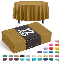 Premium Round Gold Plastic Table Covers | 12 Pack