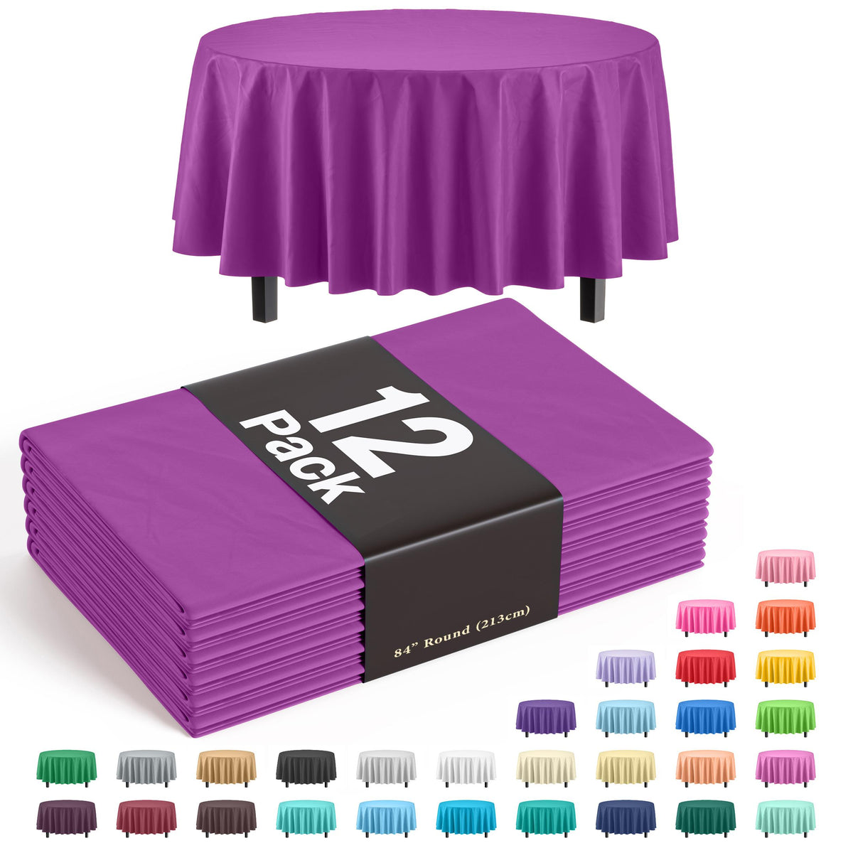 Premium Round Magenta Plastic Table Covers | 12 Pack