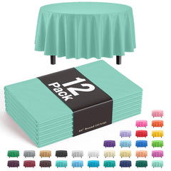 Round Mint Plastic Table Covers | 12 Pack